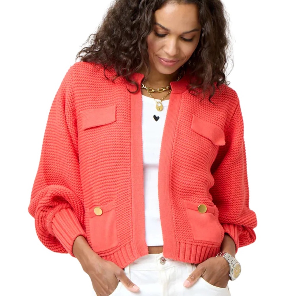 Kerri Rosenthal Alaina Cardigan Womens Small Chunky Preppy Cotton Quiet Luxury